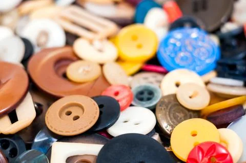 Many different sized and shaped buttons Stock Photos