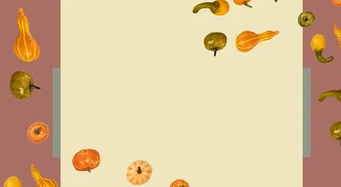 Many different small pumpkins from modern trending color background, art object 스톡 사진