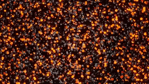 Many different spheres flash red-orange and move. looped computer animation. 3d  Stock Footage 255551406