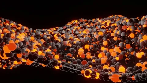 Many different spheres flash red-orange and move. looped computer animation. 3d  Stock Footage 255551411
