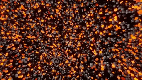 Many different spheres flash red-orange and move. looped computer animation. 3d  Stock Footage 255551414