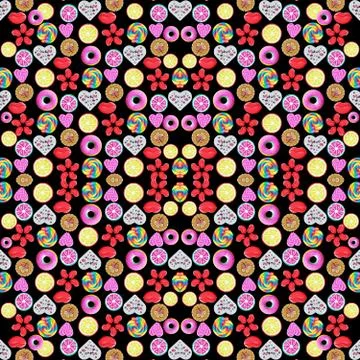 Many different sweets on a black background Stock Illustration