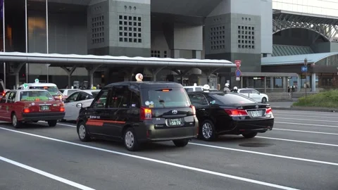 Many Different Taxi Cabs Qued on Rank in Kyoto, Japan Stock Footage 264985433