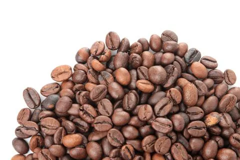 Many different types of coffee beans. fried coffee beans. coffee beans on whi Stock Photos
