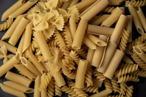 Many different types of pasta mixed togather Stock Photos