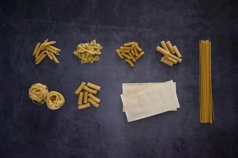 Many different types of pasta separate Stock Photos