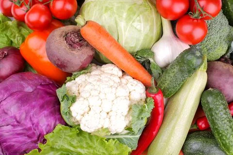 Many different vegetables include beets, cabbage, zucchini, carrots, tomatoes Stock Photos