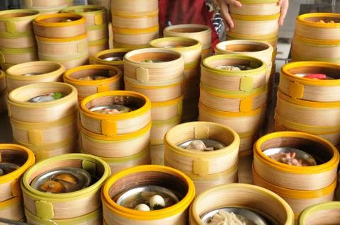 Many dimsum sell for customer. Stock Photos