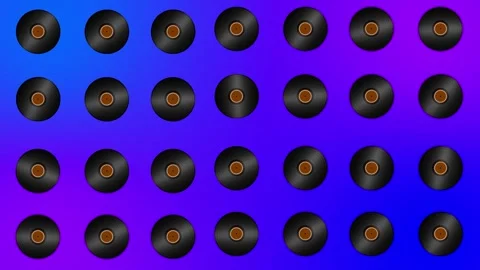 Many disco records in grid pattern rotating in blue smooth gradient Stock Footage 281764521
