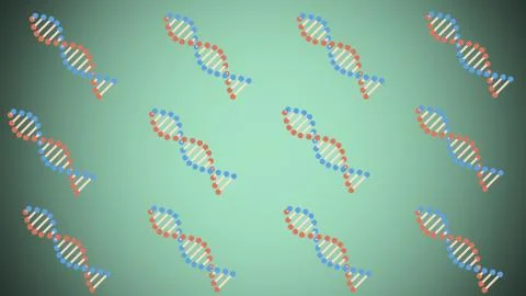 Many DNA spiral shape molecules in space illustration background new quality Stock Illustration