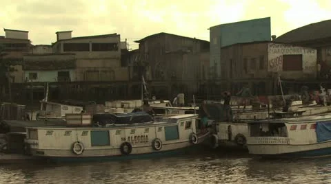Many Docked In A Harbor On the Amazon River Video stock 19039814
