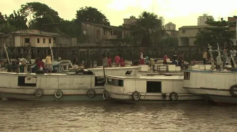 Many Docked In A Harbor On the Amazon River 3 Video stock 19040130
