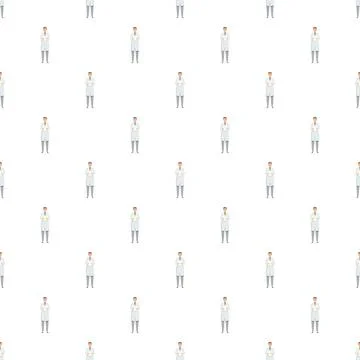 Many doctors standing in white coats repeating medical pattern Stock Illustration