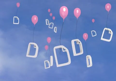 Many document balloons flying in the sky Stock Illustration