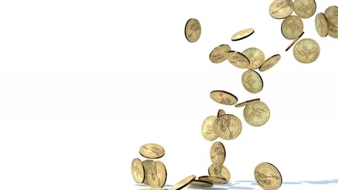 Many dollar coins on white background, 3d animation Stock Footage 131511786