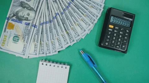 Many dollar money create pattern, make design shape picture. Top view, flat lay Stock Photos