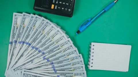 Many dollar money create pattern, make design shape picture. Top view, flat lay Stock Photos