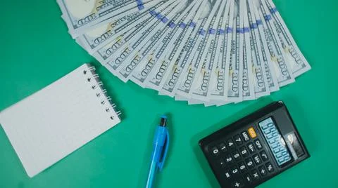 Many dollar money create pattern, make design shape picture. Top view, flat lay Stockfoto's