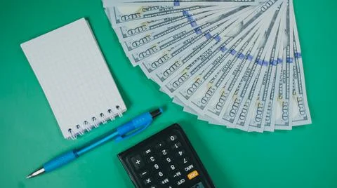 Many dollar money create pattern, make design shape picture. Top view, flat lay Stock Photos