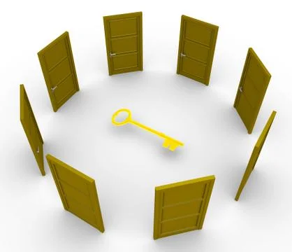 Many doors but one key Stock Illustration