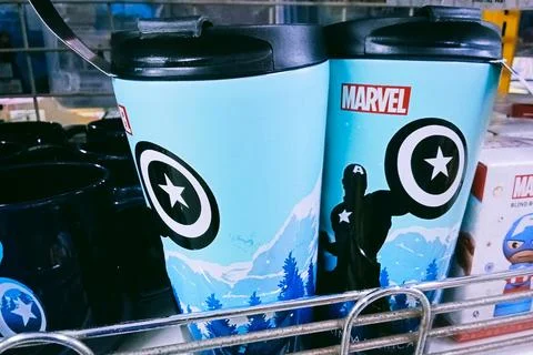 Many drink containers symbolizing captain america Stock Photos