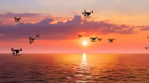 Many drones flew over the sea to detect... Stock Footage 325763423