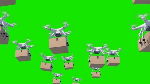 Many Drones Flying in the Blue Sky and Delivering Packages. Looped 3d Animation Stock-Footage 81737463