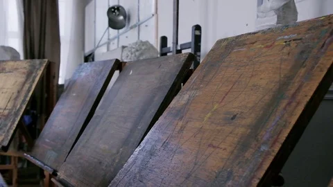 Many easels in the room Video stock 127230159