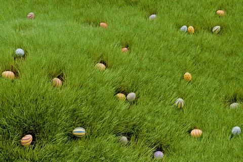 Many Easter colorful eggs in the grass. Stock-Illustration