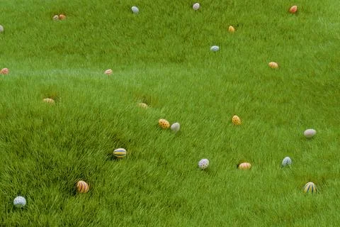 Many Easter colorful eggs in the grass Illustrazione stock