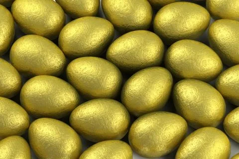 Many easter eggs in gold foil Stock Illustration