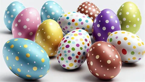 Many Easter eggs on a white background, realistic Stock Illustration