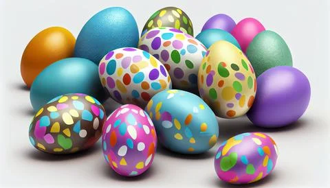 Many Easter eggs on a white background, realistic Stock Illustration