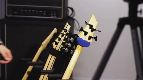 Many electric guitars Stock Footage 85526081