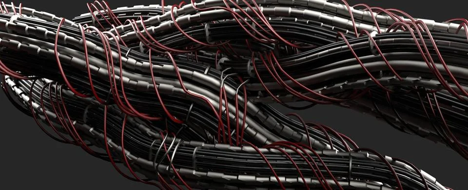 Many electrical wires,electric cable,3d render Stock Photos