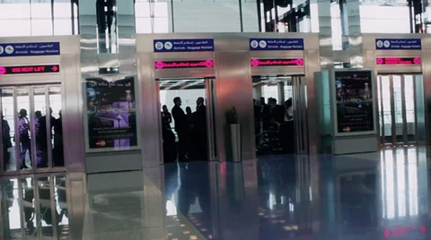 Many elevators close and depart simultaneously. Stock Footage 39790030
