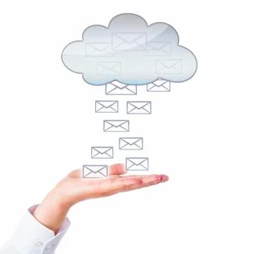 Many Emails Flowing Between Open Palm And Cloud Stock Photos