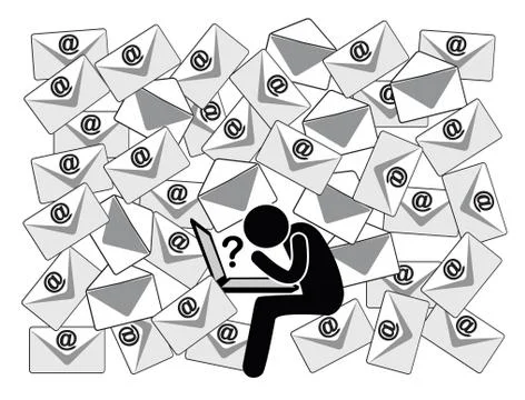Many emails with open questions Stock Illustration