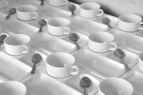 Many empty cup of coffee for break during training and conference. Stock Photos