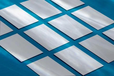 Many empty horizontal rectangle poster mockup on mint blue background Stock Photos