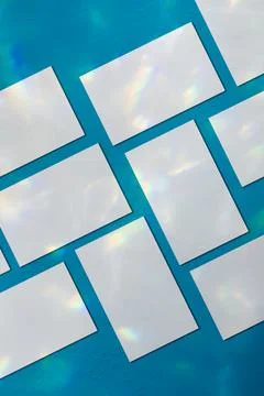 Many empty rectangle poster mockup on blue background Stock Photos