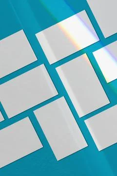 Many empty rectangle poster mockup on blue background Stock Photos