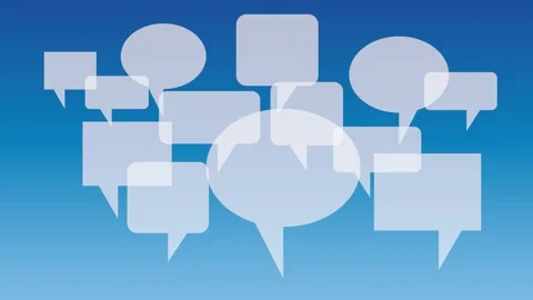 Many empty speech bubbles of different shapes are floating on a gradient bl.. Stock Footage 305627788