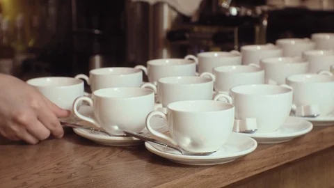 Many empty white clean tea cups Video stock 105580339