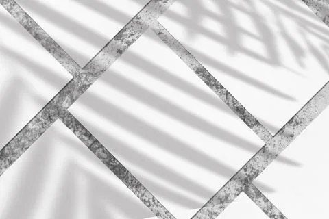 Many empty white vertical rectangle poster mockups with soft palm leaves shadow Stock Photos