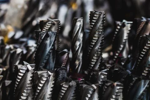 Many of endmill tool close up and shiny Stock Photos
