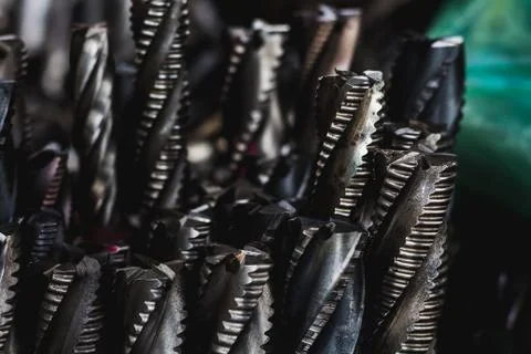 Many of endmill tool close up and shiny Stock Photos