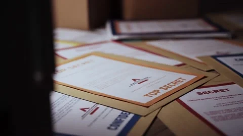 Many envelops with top secret material are on a desk or floor after exposure Stock Footage 219873871