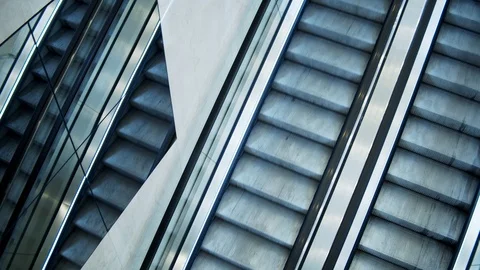 Many escalators going up and down in modern building Video stock 110923859