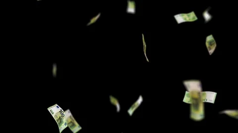 Many EURO 100 dollars bill falling from the sky, transparent background Stock-Footage 301094953